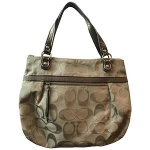 COACH XL Tan Jacquard Fabric Shoulder Bag